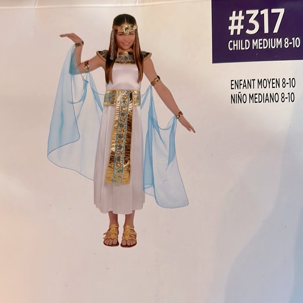 Girls Cleopatra Costume Gold Turquoise Embroidered Egyptian Cape Size 8-10